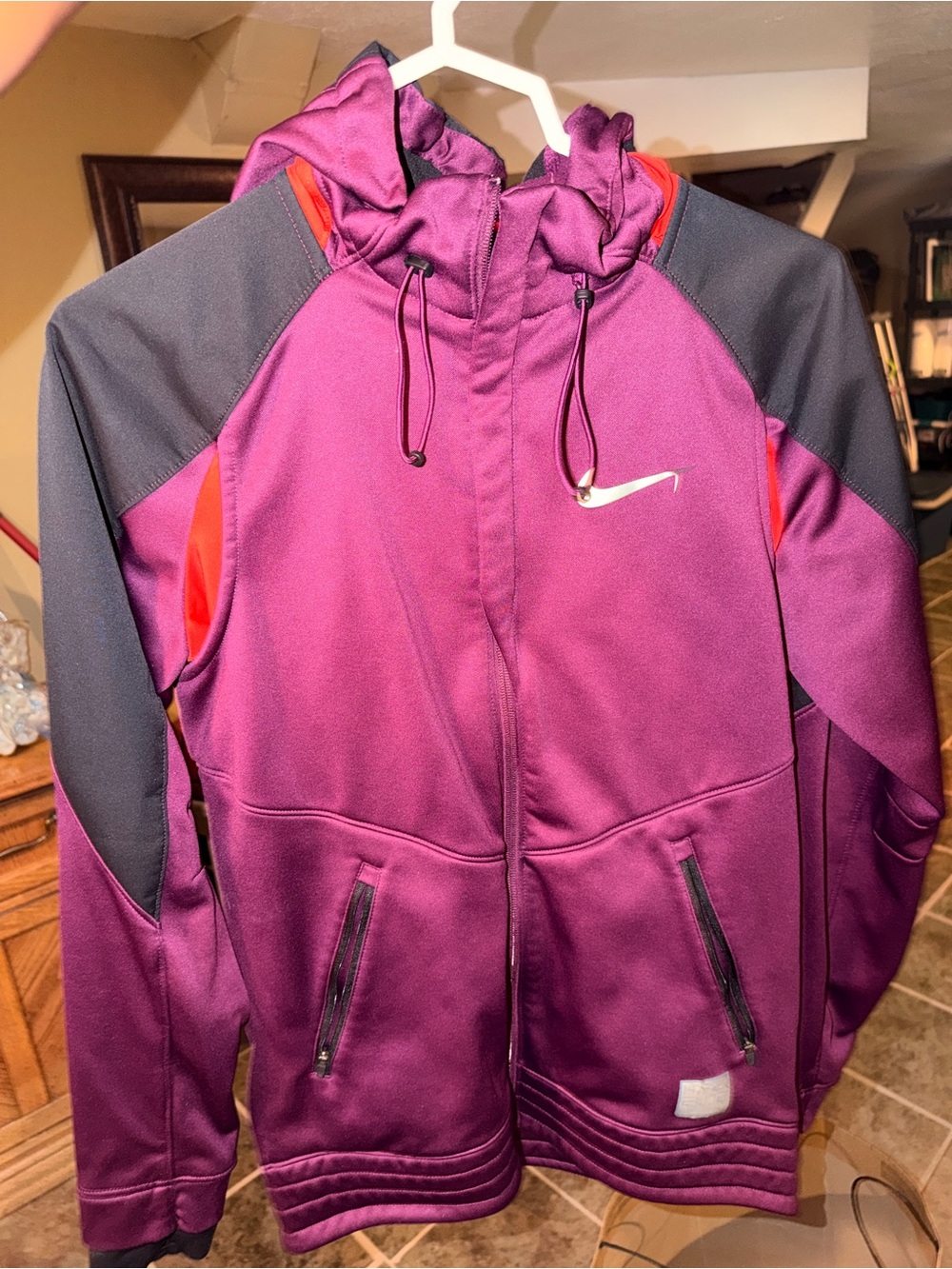 Nike Purple and Black Hooded Full-Zip Ski Jacket with Red Accents